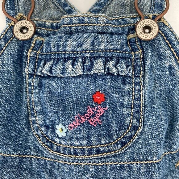 OshKosh B’gosh Denim Overall Dress Floral Print 9 Months Old - Picture 2 of 9